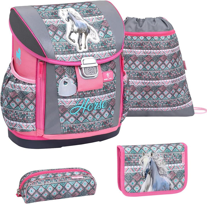 Belmil 404-20 Schulranzen Set 4 - teilig (404-20/AG/S Horse Aruba Blue), Horse Aruba Blue
