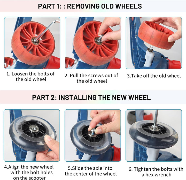 DBREAKS Leuchtende Stunt Scooter Rollen, 2 Stßck LED-Lichtrollen, 100mm Led Scooter Ersatzräder Räde