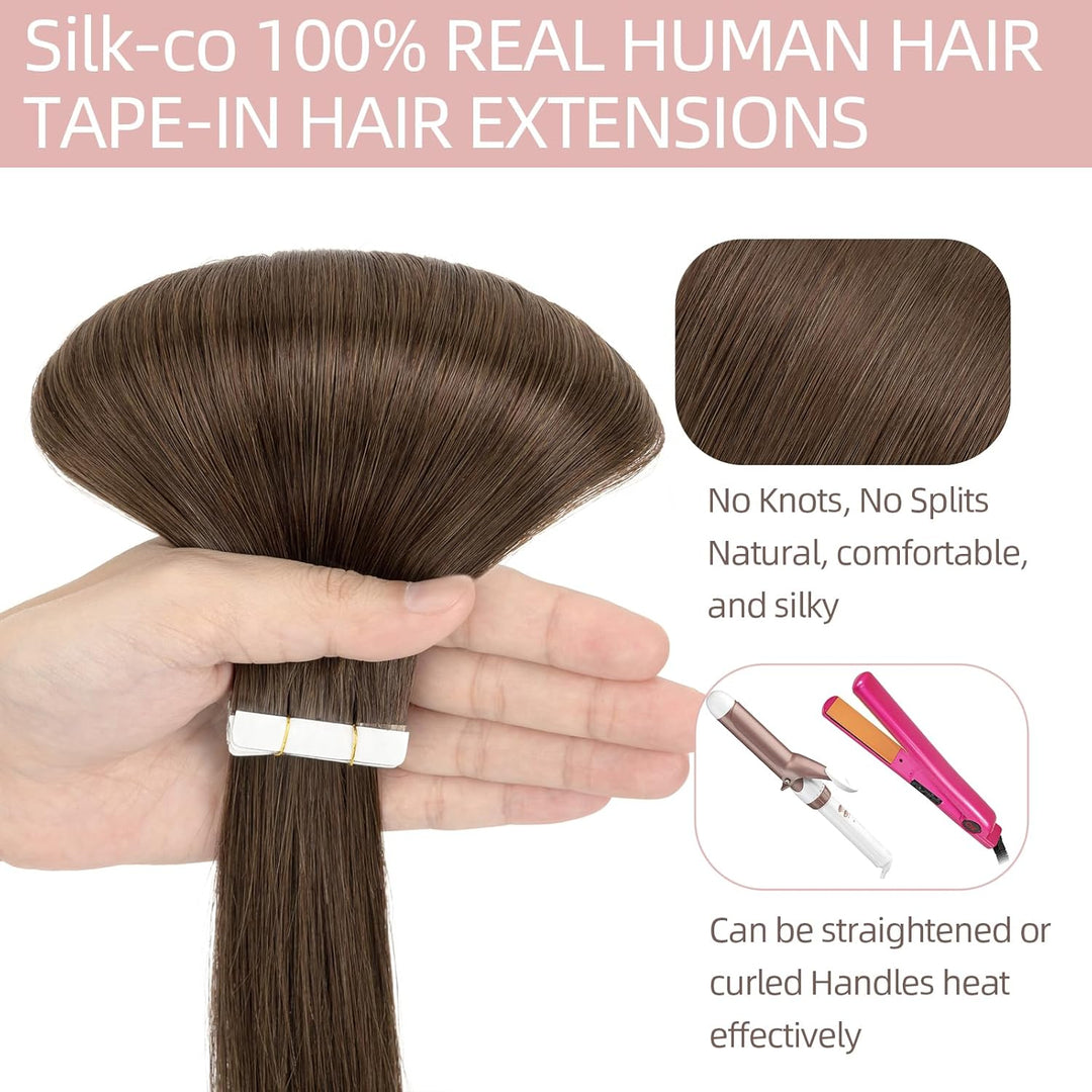 Silk-co Tape Extensions Echthaar 10stk, Remy Tape in Extensions Haarverlängerung, Skin Weft Echthaar