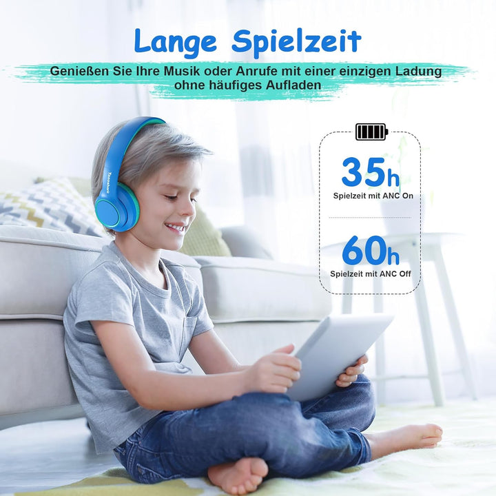 Tonoshark Noise Cancelling Kopfhoerer Kinder | 60h Spielzeit | Kopfhörer Kabellos Bluetooth Kinder,
