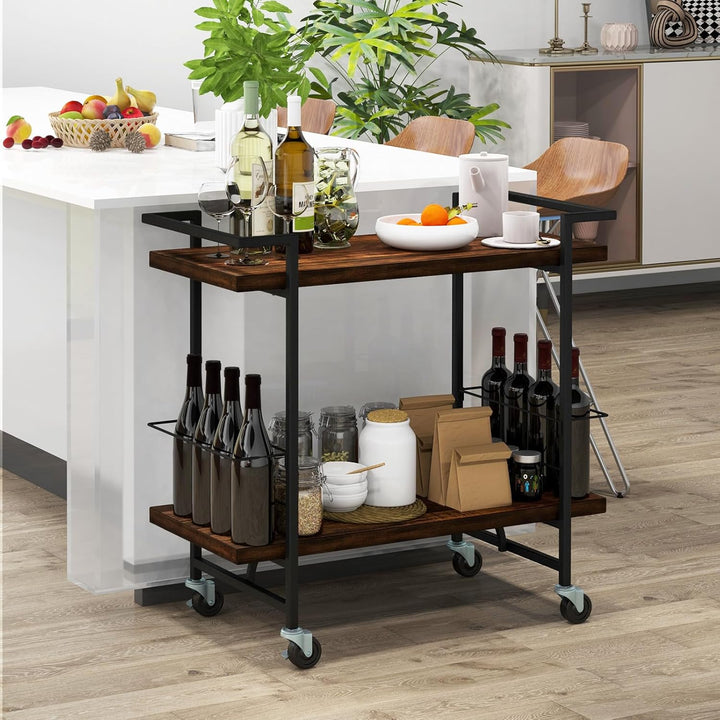 COSTWAY Servierwagen mit Rollen, Küchenwagen Industrie-Design, seitlicher Schutz für Weinflaschen, 2