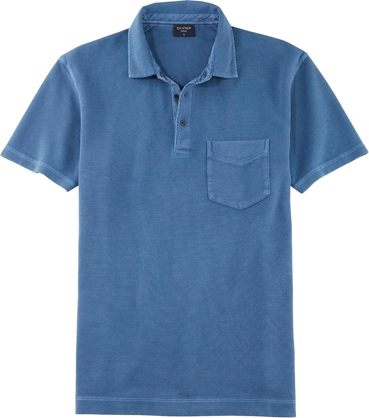 OLYMP Herren Polo-Shirt Kurzarm Casual Wirk,Uni,Regular fit S Rauchblau 13, S Rauchblau 13
