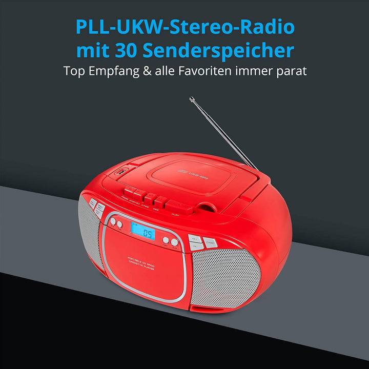MEDION E66476 Stereo Sound System (Boombox, CD-Player, MP3, Kassette, tragbarer Kassettenspieler für