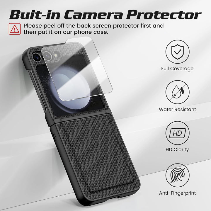 Doeshine for Samsung Galaxy Z Flip 5 Hülle mit Scharnierschutz & Displayschutzfolie, Rutschfester Te