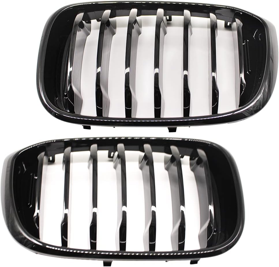 HZTWFC 2 Stück Auto Mesh Glänzend Schwarz Einzelne Zeile Renngitter Fronthaube Nierengitter Grill Fü