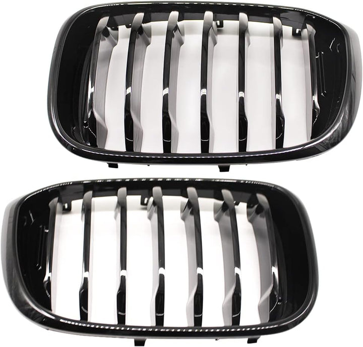 HZTWFC 2 Stück Auto Mesh Glänzend Schwarz Einzelne Zeile Renngitter Fronthaube Nierengitter Grill Fü