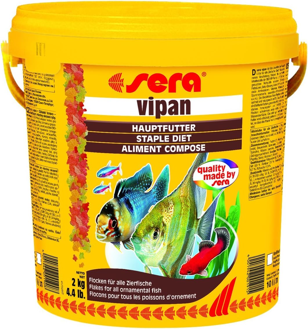 sera 00190 vipan (2 kg) 10 l der Klassiker Hauptfutter für alle Zierfische im Aquarium, Flockenfutte