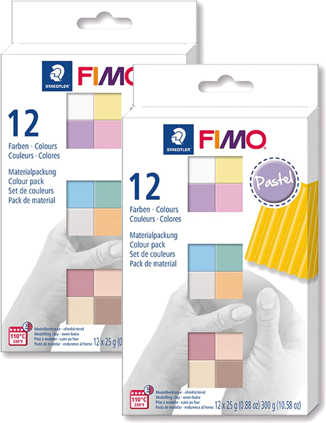 Staedtler Soft Modelliermasse, Pastellfarben, 2er-Pack, Modellierung, 2944030011 12 Blöcke Pastellfa