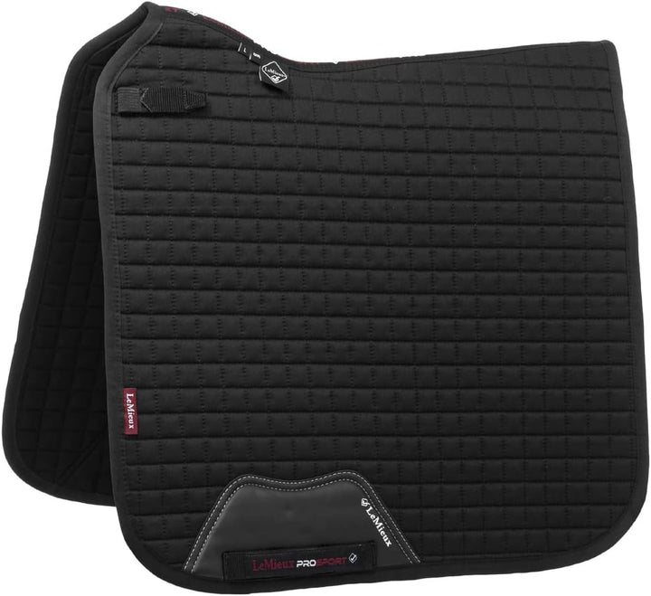 LeMieux Pro Sport Dressage Square D-Ring Dressurschabracke L Quadratische Baumwolle, Schwarz, L Quad