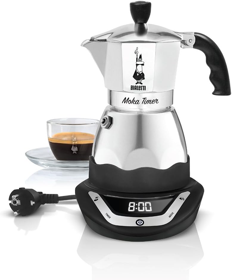 Bialetti Moka Elektrisch Timer, Kapazität für 6 Tassen, 365 W, Silber