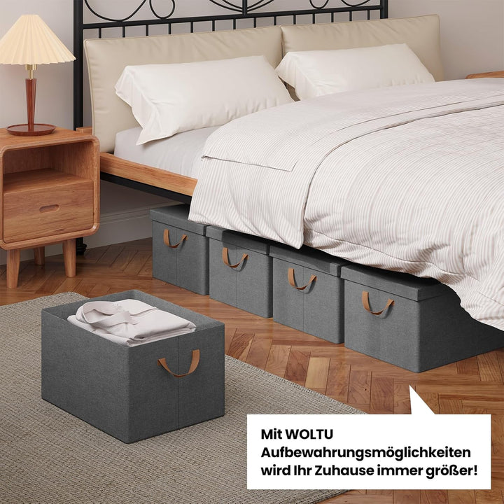 WOLTU Aufbewahrungsboxen 5er Set, Box mit Deckel Griffen, Aufbewahrungskorb faltbar, Stoffbox, Organ