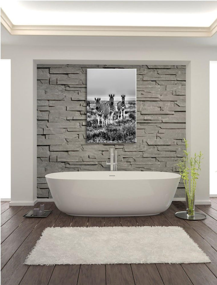 Pixxprint Zebras in Savanne als Leinwandbild/Grösse: 100x70 cm/Wandbild/Kunstdruck/fertig bespannt,