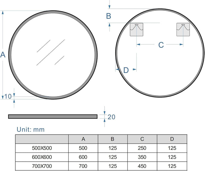 MIQU Badezimmerspiegel 70 x 70 cm Badspiegel ohne Beleuchtung Rund Spiegel Schwarz Metallrahmen Wand