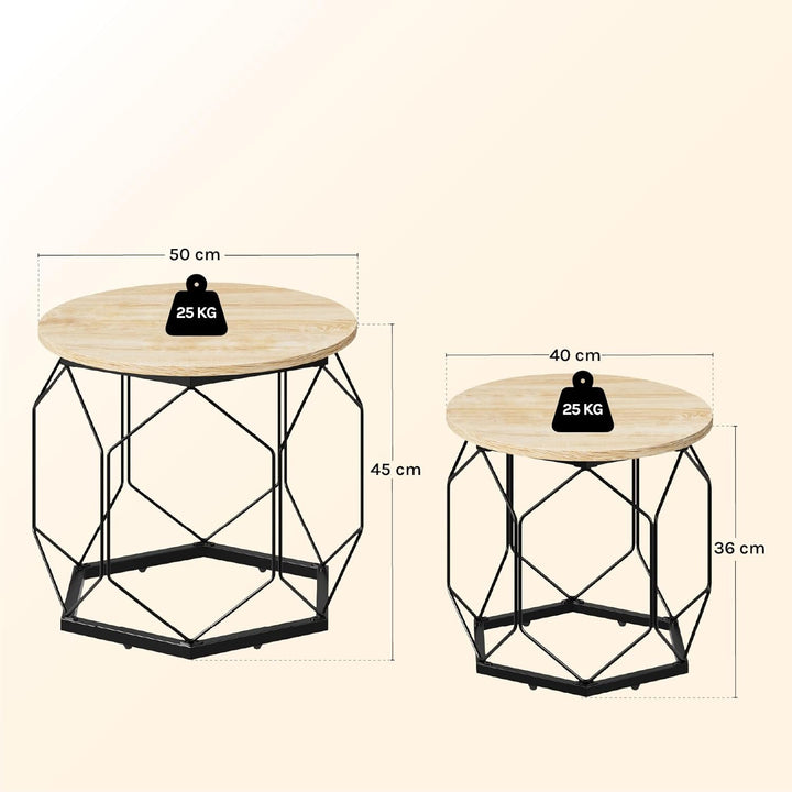 WOLTU Couchtisch 2er Set, Beistelltisch mit runder Tischplatte, Sofatisch mit hohlem Metallrahmen, W