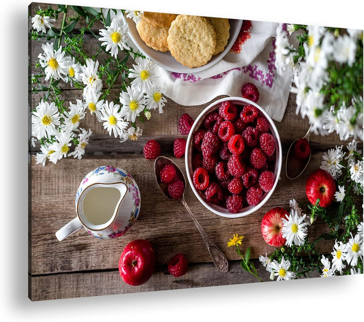 deyoli Reife Himbeeren Format: 80x60 als Leinwand, Motiv fertig gerahmt auf Echtholzrahmen, Hochwert