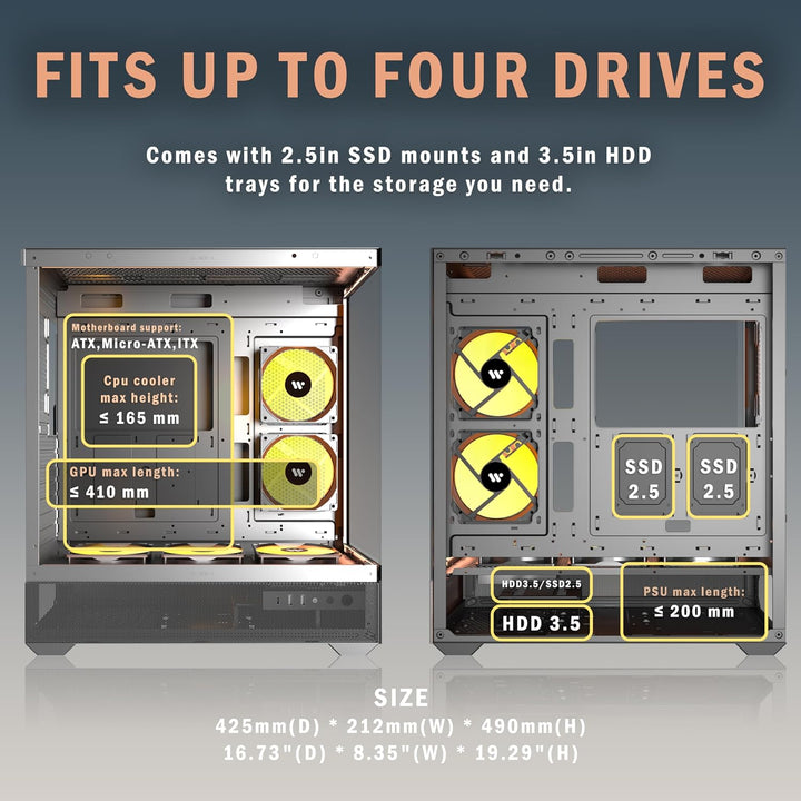 KEDIERS G7 PC Gehäuse Vorinstallierter 5 × 120mm PWM ARGB Lüfter, ATX Mid Tower PC Gehäuse, Computer