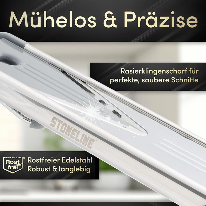 STONELINE V Hobel Gemüseschneider Set 9 teilig für Scheiben Stifte Streifen Würfel, mit 5 Schneid-Ei