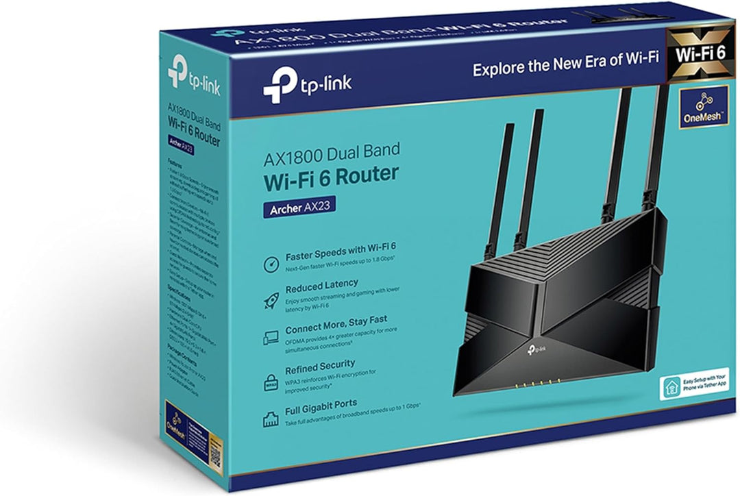 TP-Link Archer AX23 AX1800 Dual-Band Wi-Fi 6 Router (1201 Mbit/s 5 GHz, 574 Mbit/s 2,4 GHz, 4 × Giga