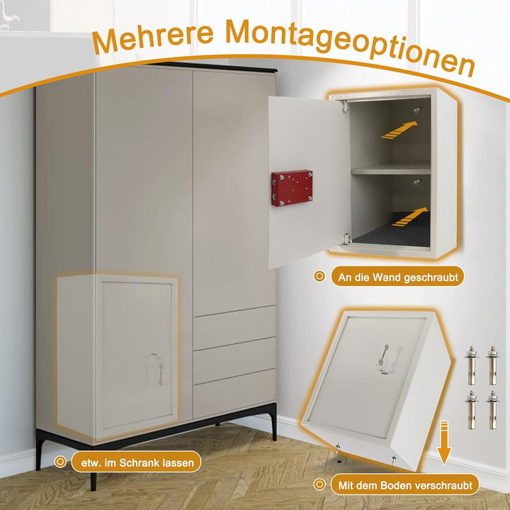 LZQ Tresor Möbeltresor mit Doppelbartschloss, Tresor Safe mit Schlüssel-Schloss, Wandtresor Wandsafe