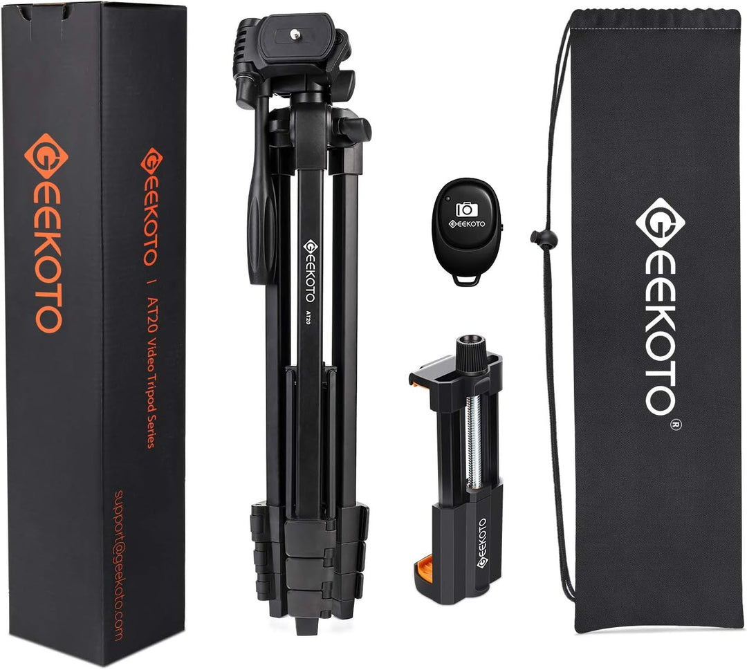 GEEKOTO Handy Stativ Ausziehbar, 54" Stativ für Smartphone mit 360-Grad-Panorama-Drehplattform und 1