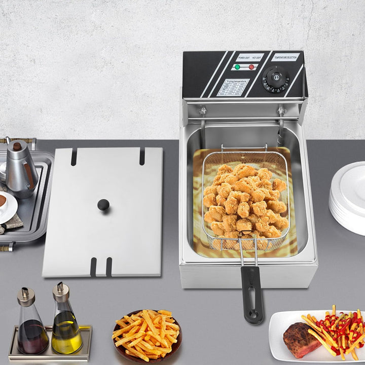 6L Elektrische Gewerbliche Friteuse, Fritteuse Friteuse Edelstahl, Einzeltank-Friteuse 2500 W Einste