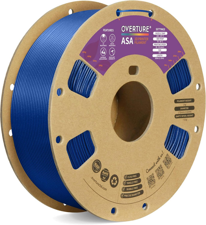 OVERTURE ASA Filament 1.75mm, Spule 1kg (2.2lbs), Massgenauigkeit +/- 0.03 mm, für 3D Drucker (Diama