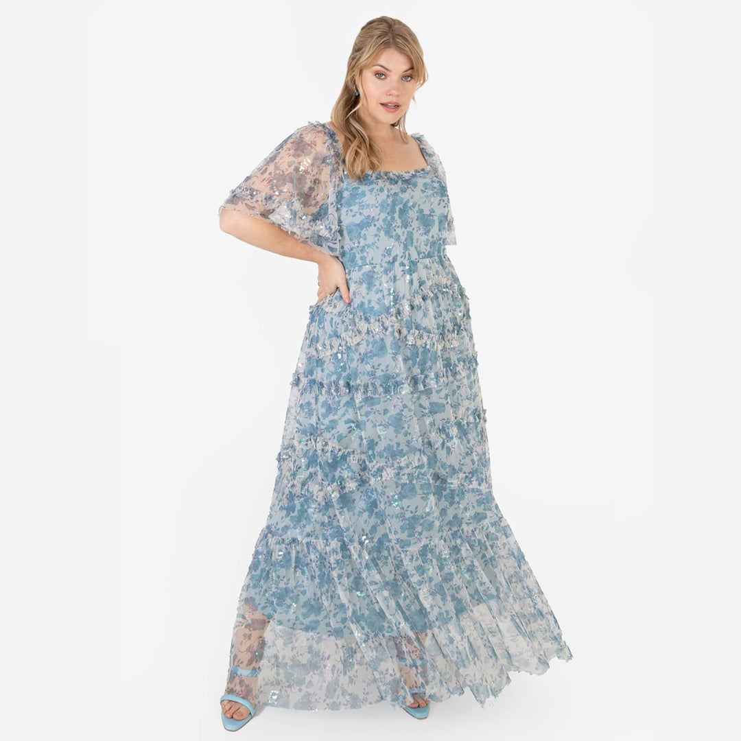 Lovedrobe Damen Womens Plus Size Maxi Dress for Ladies Short Flutter Sleeve Ruffle Pull On High Wais