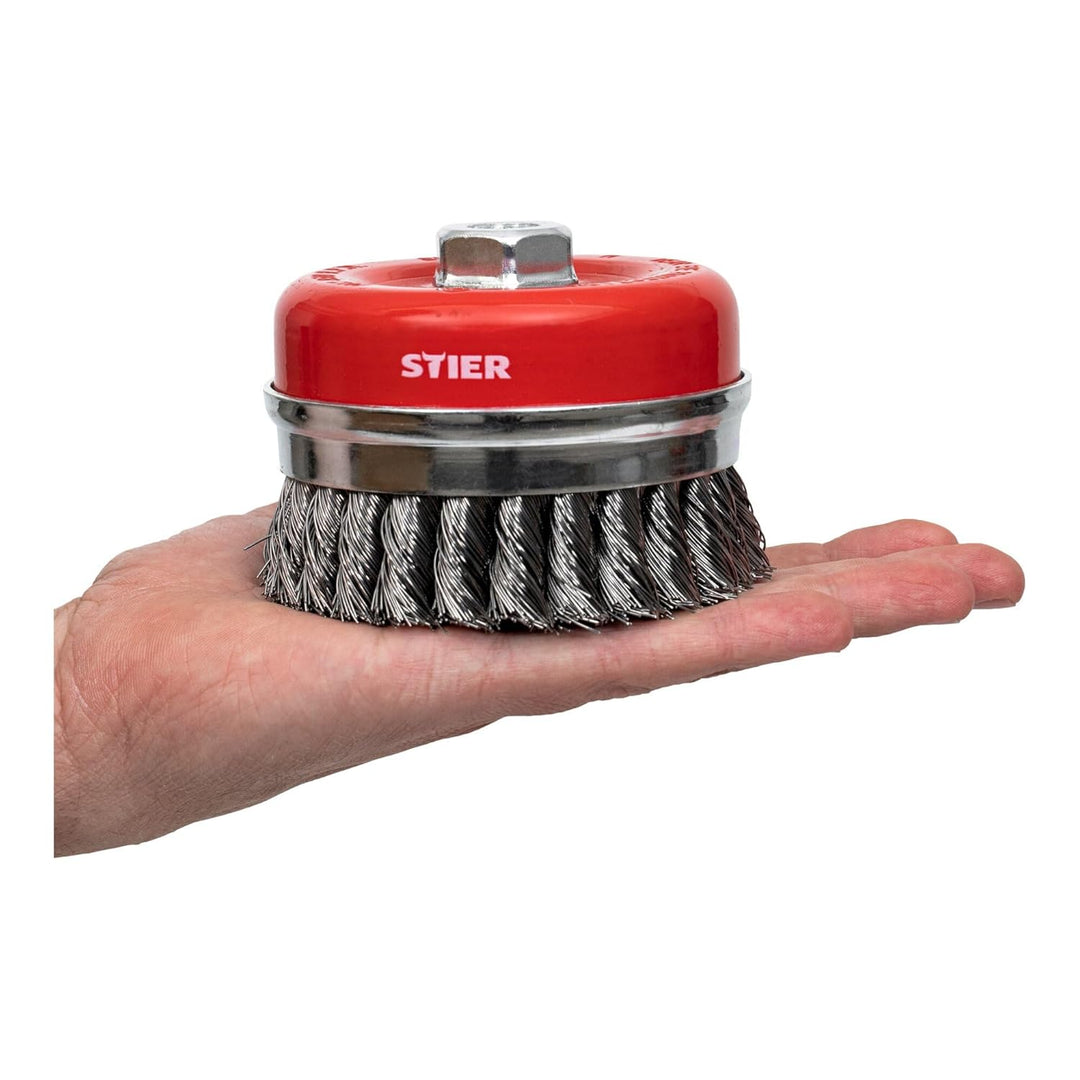 STIER Topfbürste Stahl, gezopfter Draht, für Winkelschleifer, Ø 100 mm, M14, Drahtstärke 0,5 mm, Dra