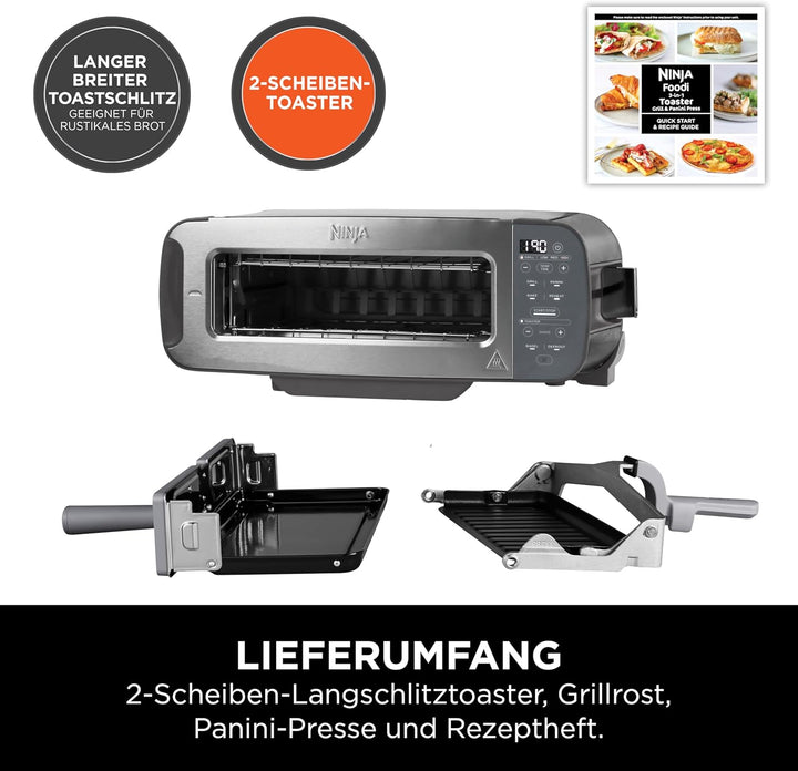Ninja Foodi 3-in-1 Toaster, Elektrogrill mit Deckel, Panini-Presse mit Flip-Design, 7 Kochfunktionen