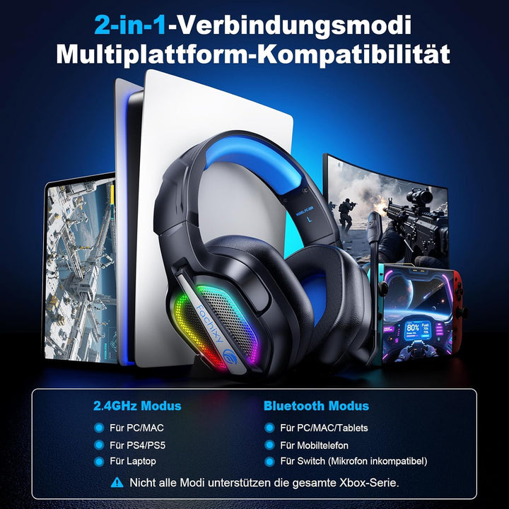 Fachixy FC200 Wireless Gaming Headset, 2.4G Bluetooth Headset mit Mikrofon fĂŒr PS5, PS4, PC, Switch,