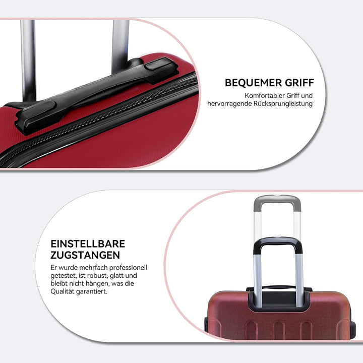 BEIBYE Hartschalen-Koffer Trolley Rollkoffer Reisekoffer Handgepäck 4 Rollen (M-L-XL-Set) (Weinrot,
