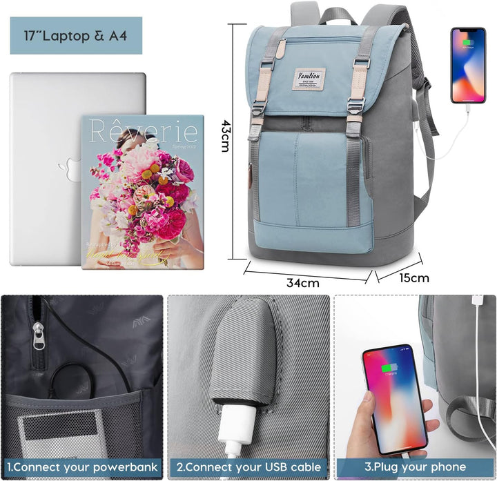 YAMTION Laptop Rucksack 17 Zoll für Damen & Herren,Rucksack Schule Mädchen Schulrucksack Frauen Schu