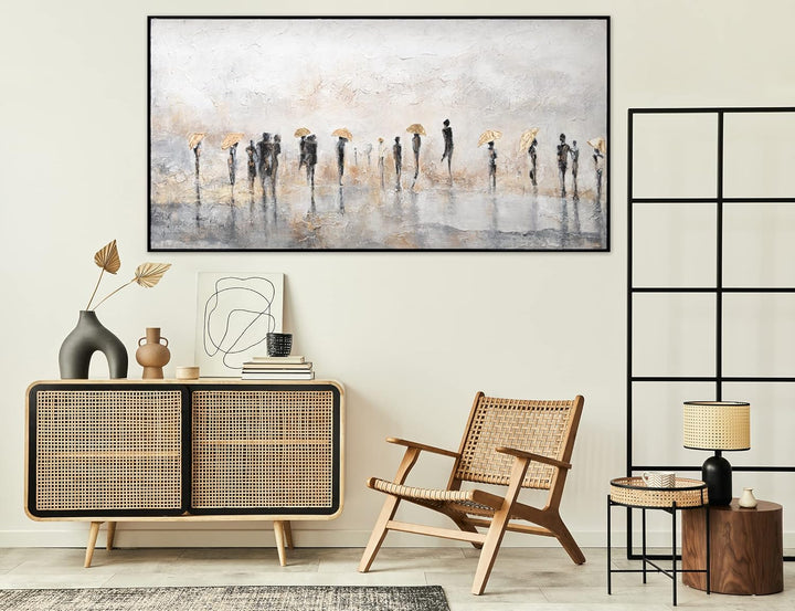 YS-Art XXL Abstrakt Acryl Gemälde auf Leinwand mit Rahmen Sommerregen handgemalte Wandbilder Wohnzim