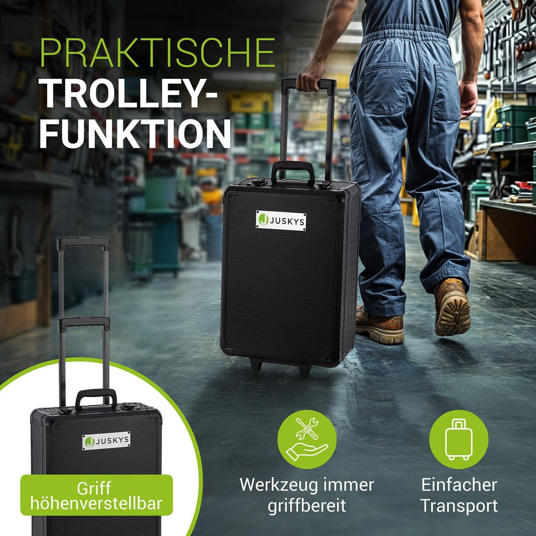Juskys Werkzeugkoffer - 1200 teilig Werkzeug, Werkzeugtrolley gefüllt, Werkzeugkiste, Set, Rollen