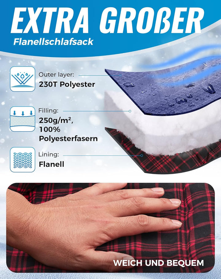 KingCamp XXL Schlafsack Campingschlafsack 3 Jahreszeiten Übergrösse für Erwachsene Outdoor Rucksackr