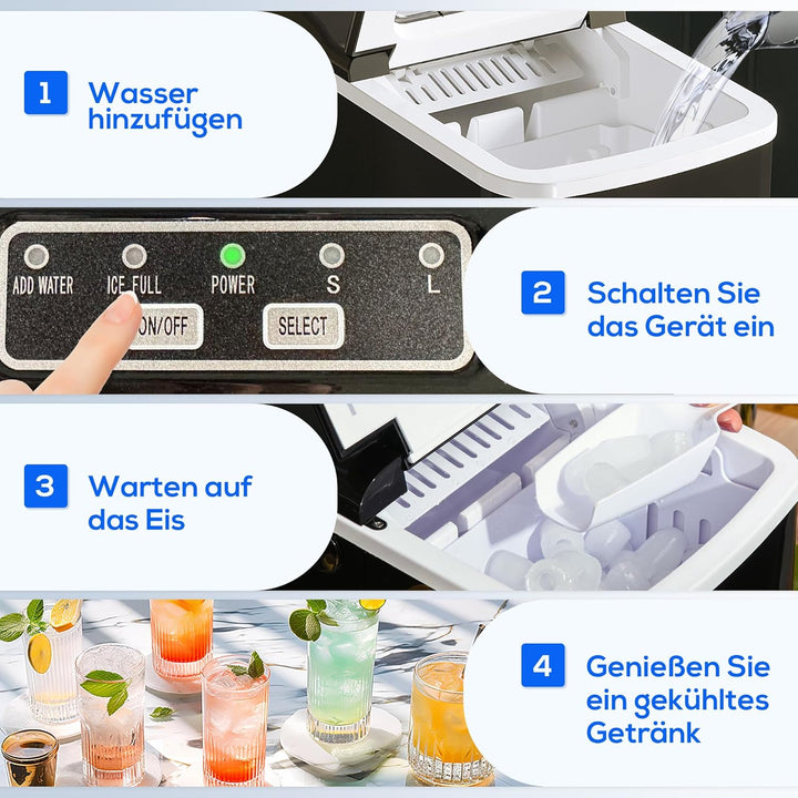 HOMCOM Eiswürfelmaschine, Ice Maker 9 Eiswürfel in 8 Min., 12kg/24h, Eiswürfelbereiter mit 2L Wasser