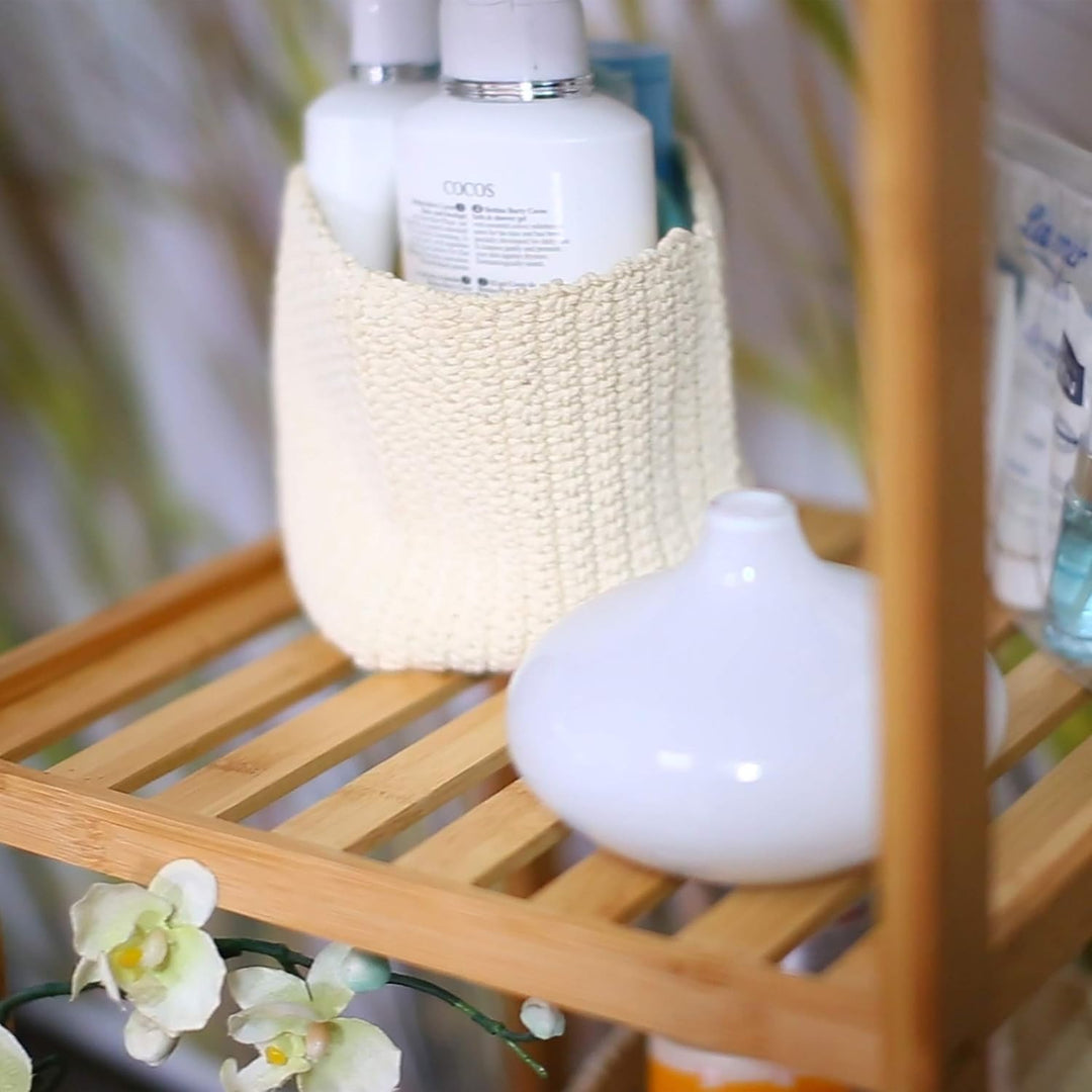 Relaxdays Handtuchhalter stehend mit 3 Handtuchstangen, natur, 26 x 48 x 84 cm & Badregal Bambus mit