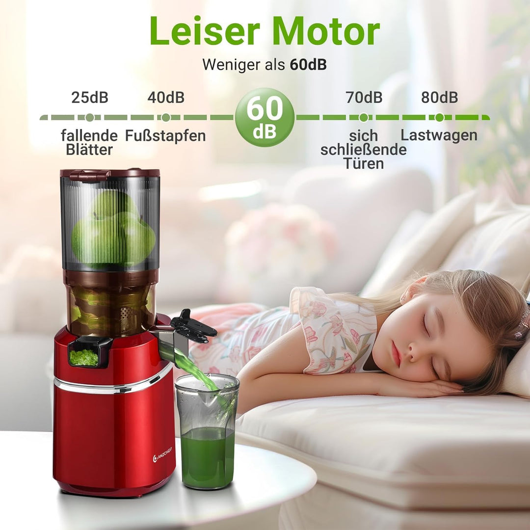 AMZCHEF 250W Automatischer All-In-One Entsafter, 135MM Öffnung und 1,8L Entsafter für Gemüse und Obs
