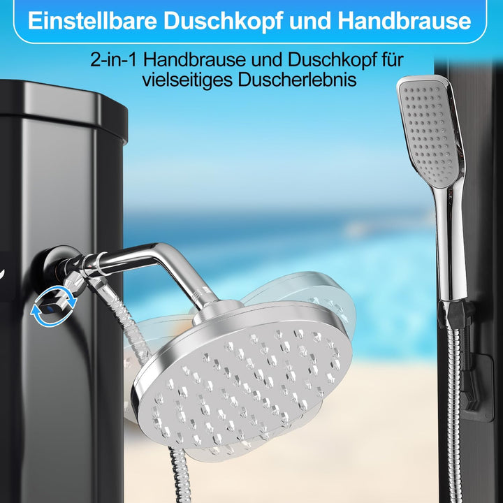 Ansobea Solardusche 40 Liter Solar Gartendusche Inkl Schutzhaube und handbrause, schwenkbarer Duschk