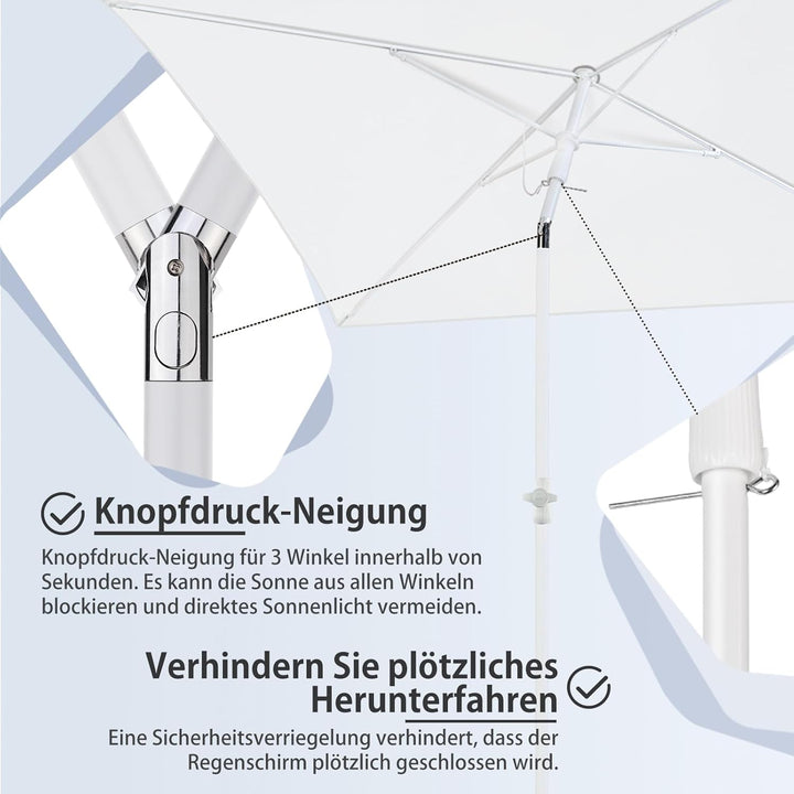 Sekey 180 × 125 cm Sonnenschirm mit Schutzhülle, Balkonschirm Gartenschirm Terrassenschirm, Sonnensc