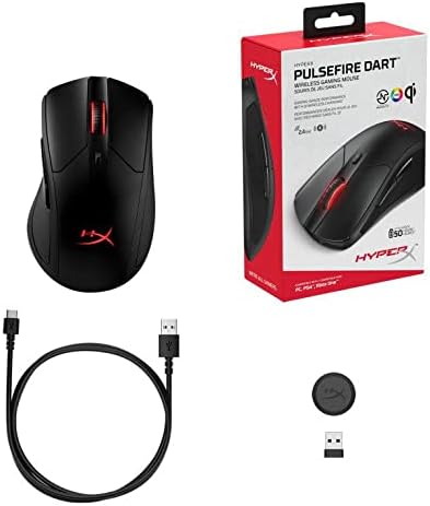 HyperX Pulsefire Dart – Kabellose RGB Gaming Maus, Softwaregesteuerte Anpassung, 6 Programmierbare K