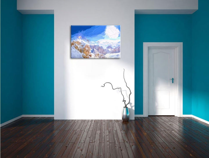 Pixxprint Zugspitze im Sonnenlicht als Leinwandbild/Grösse: 100x70 cm/Wandbild/Kunstdruck/fertig bes