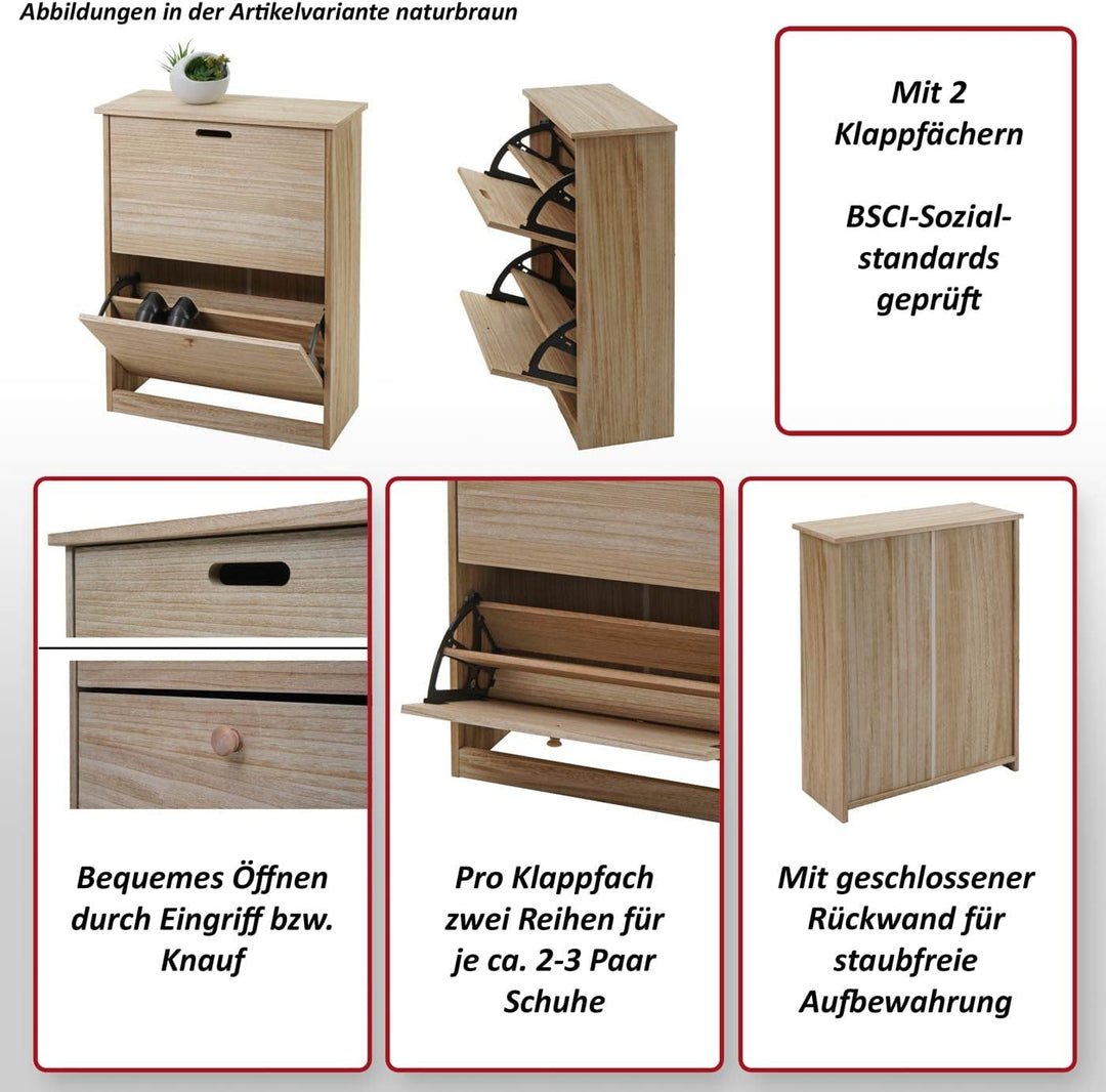 Mendler Schuhkipper HWC-K45, Schuhschrank Schuhregal, 81x60x25cm 2 Klappen, MDF aus Paulownia MVG-Ze