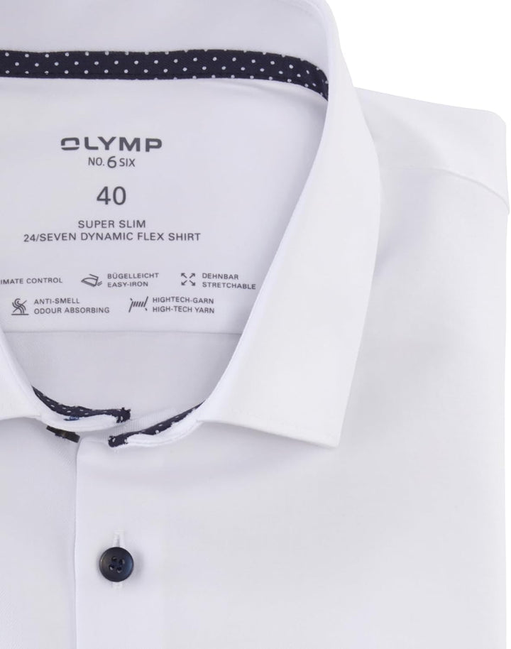 OLYMP Herren Oberhemd Langarm No.Six.24.Seven,Twill,super Slim,Modern Kent 44 Weiss 00, 44 Weiss 00