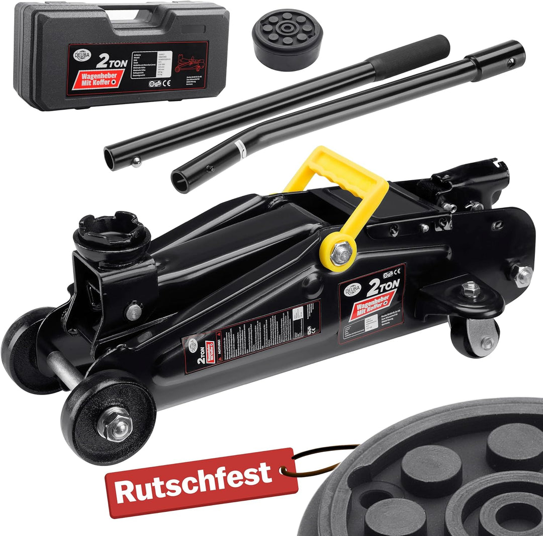DEUBA® hydraulischer Wagenheber 2 Tonnen Hubhöhe 135-330mm inkl. Koffer inkl. Gummiauflage KFZ Auto