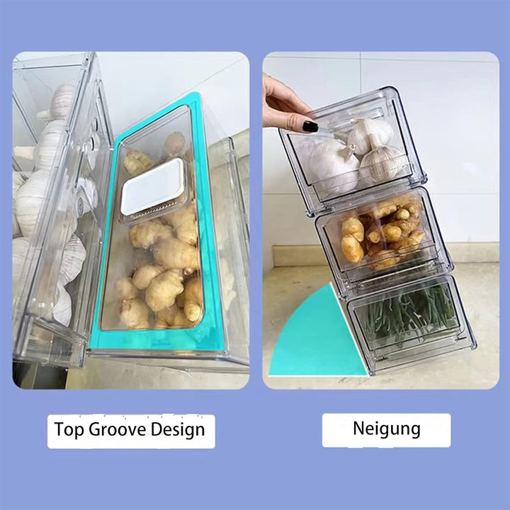 YekouMax Fridge Organizer, Fridge Drawers with Handle, Stackable Transparent Container for Kitchens,
