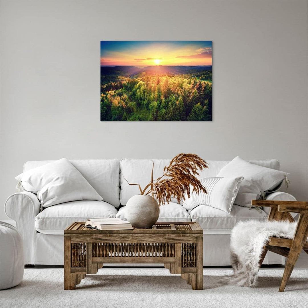 ARTTOR Bilder auf Leinwand Berge Natur Leinwandbild mit Rahmen 70x50cm Wandbilder Dekoration Wohnzim