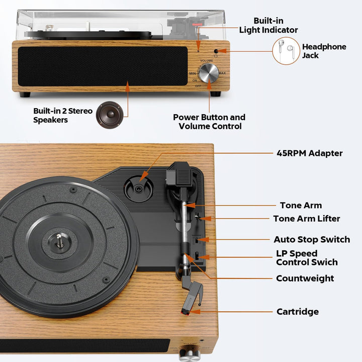 Plattenspieler, FYDEE Vinyl Plattenspieler Bluetooth Schallplattenspieler Vintage Turntable mit Eing