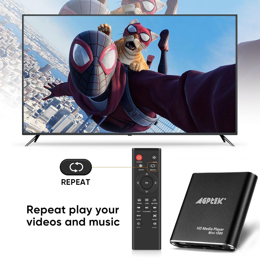 AGPTEK Mini 1080P Full HD Digital Mediaplayer Medienspieler mit Fernbedienung für MP3, WMA, OGG, AAC