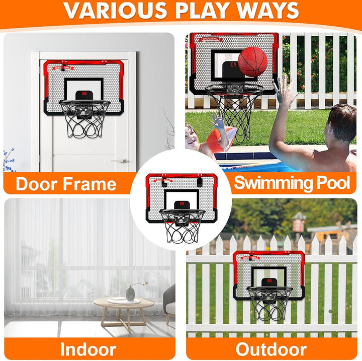 UCAMP Mini Basketballkorb Indoor,Basketballkorb Kinder,mit 4 Ball und 2 Netze u Anzeigetafel,über di